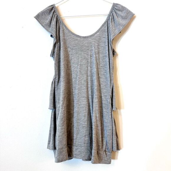 Buffalo Flutter Sleeve Tiered Ruffle Sleeveless Blouse Top Heather Gray Small - Picture 2 of 4